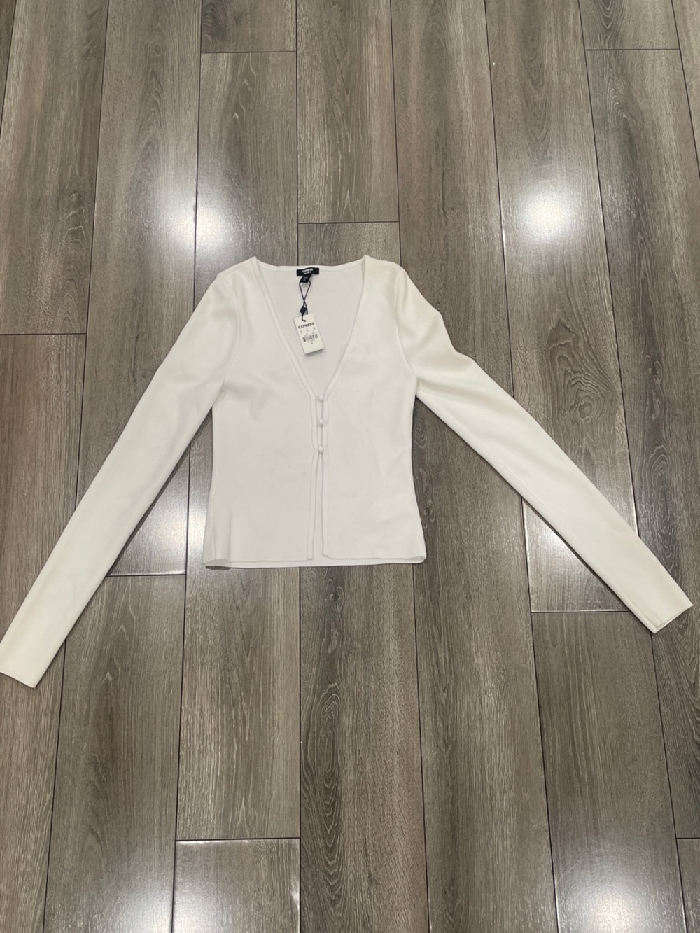Express white V-Neck Long Sleeve Button Cardigan